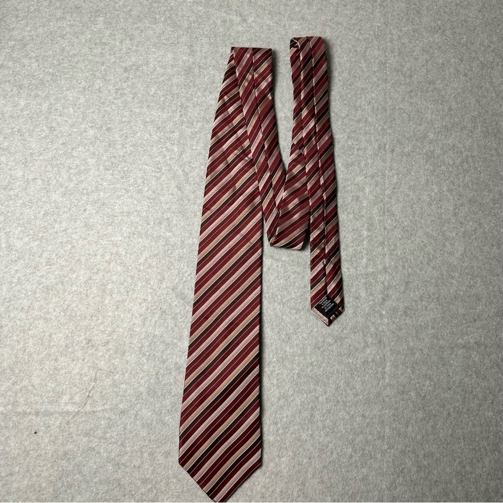 VAN HEUSEN‎ Mens Silk Blend Striped Necktie Burgundy Tan Brown Formal Business